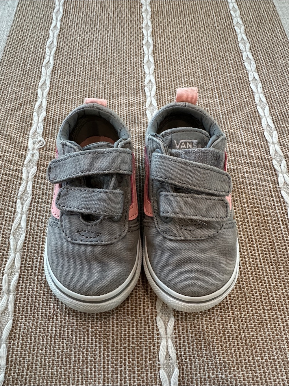 Vans Kids Gray Sneakers with Pink Accent Velcro